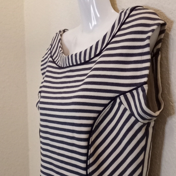 Ann Taylor Pique Knit Striped Cap Sleeved Top - Picture 3 of 14